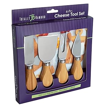 バンブーウッドチーズボード＆ステンレス製ナイフ4本付き 小 Amazon.com: Totally Bamboo 4-Piece Cheese Tool Set